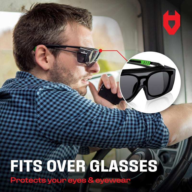 NoCry Tinted Safety Glasses Over Eyeglasses for Men and Women with Anti Scratch Wraparound Lenses â€” UV400 and ANSI Z87 Certified â€” Adjustable Temples with Anti-Slip Tips â€” Great for Shooting - Image 3